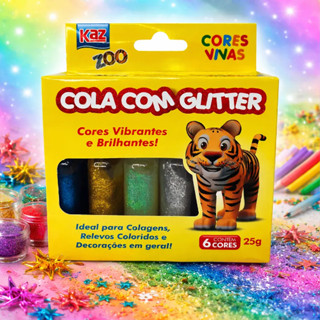 Cola com Glitter – Kit com 6 Cores Sortidas (25g cada) em Oferta na Shopee