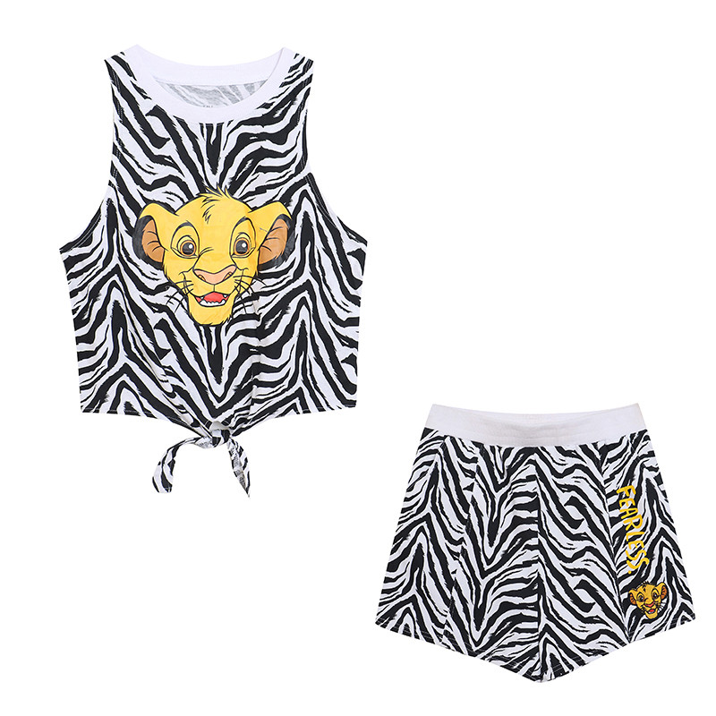 Comércio exterior dos desenhos animados Anime impresso listrado sem mangas colete Shorts Loungewear terno brincalhão bon