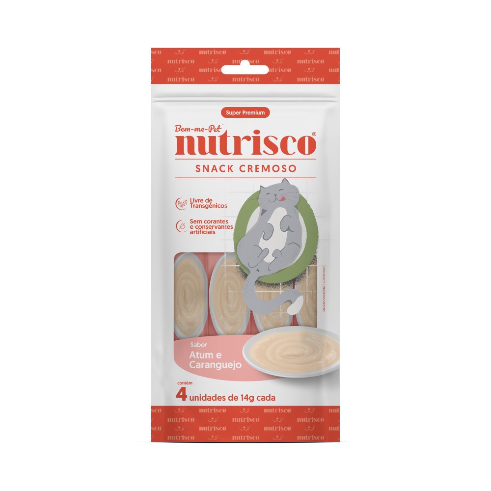 Snacks Cremoso Nutrisco Super Premium para Gatos Sabor Atum e Caranguejo 4 Un de 14g