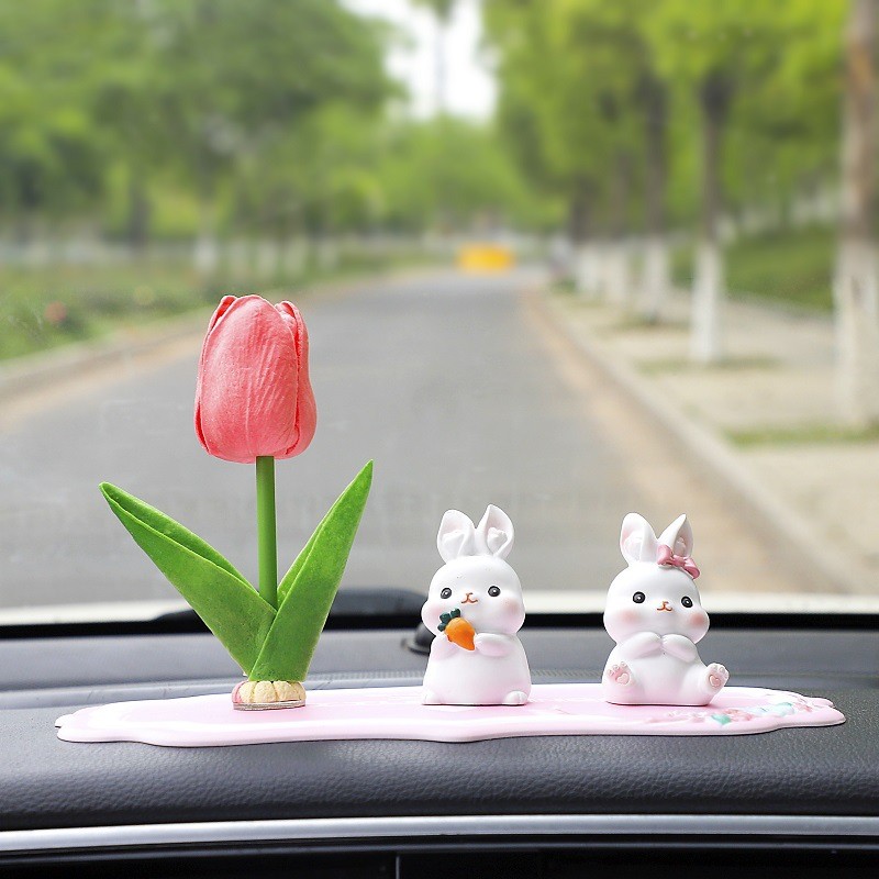 Ornamentos de flores de tulipa para carro, itens criativos de decoração de buquê para carro, decoração interior de alto 