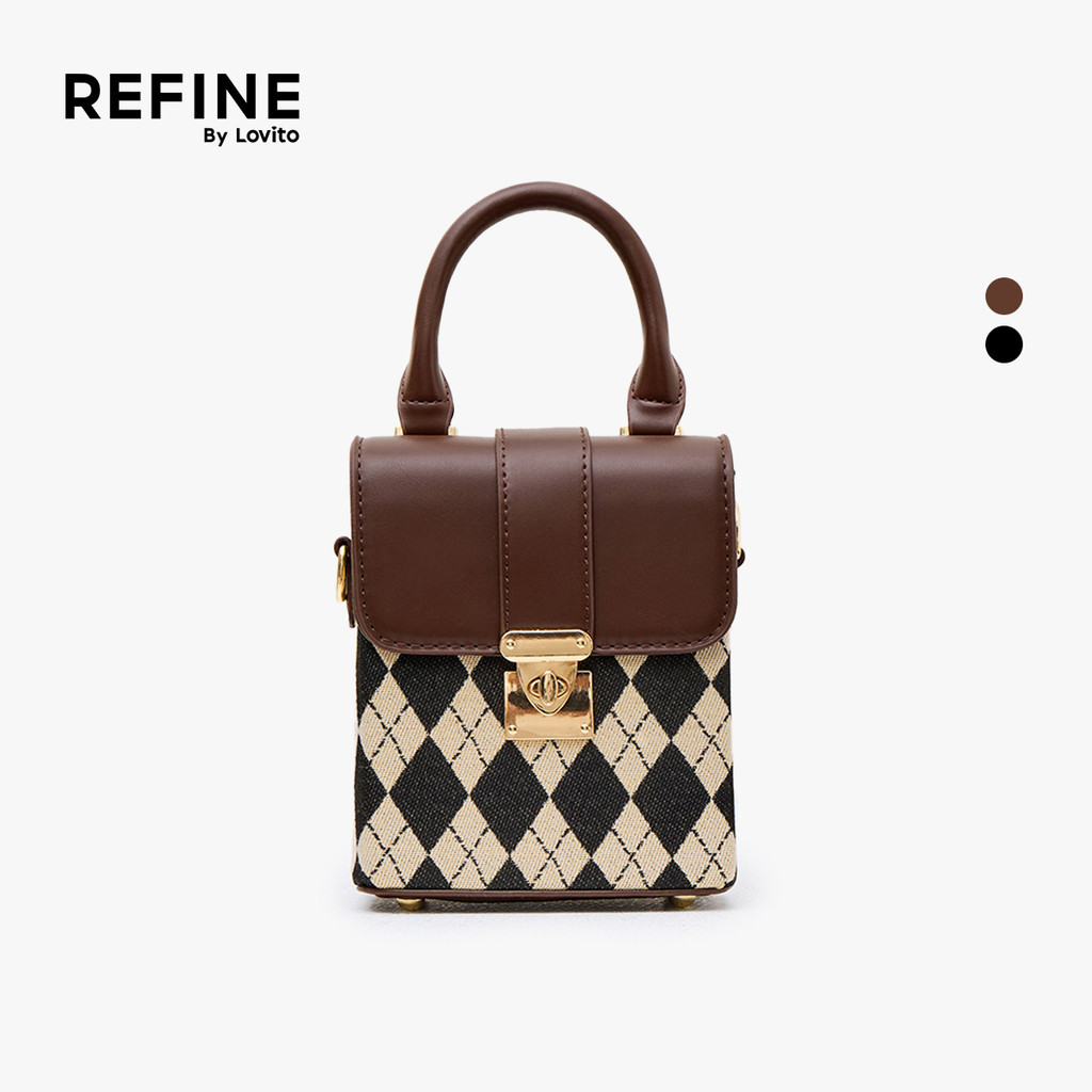 (Refine by Lovito) Bolsa de ombro pequena casual argyle para mulheres LFA57116