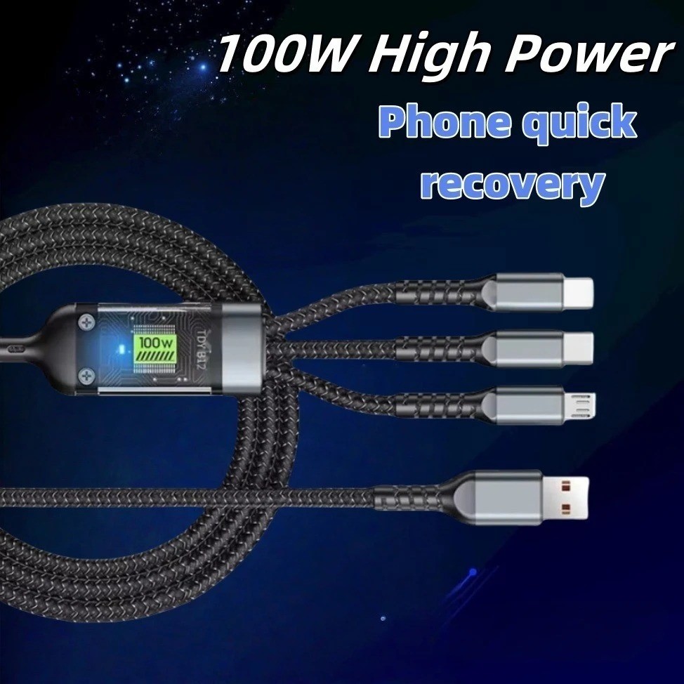 100w LED 3 Em 1 Display Digital USB Tipo-C Cabo Micro Para IPhone 13 15 Samsung Multi-Portas De Fio De Carregamento