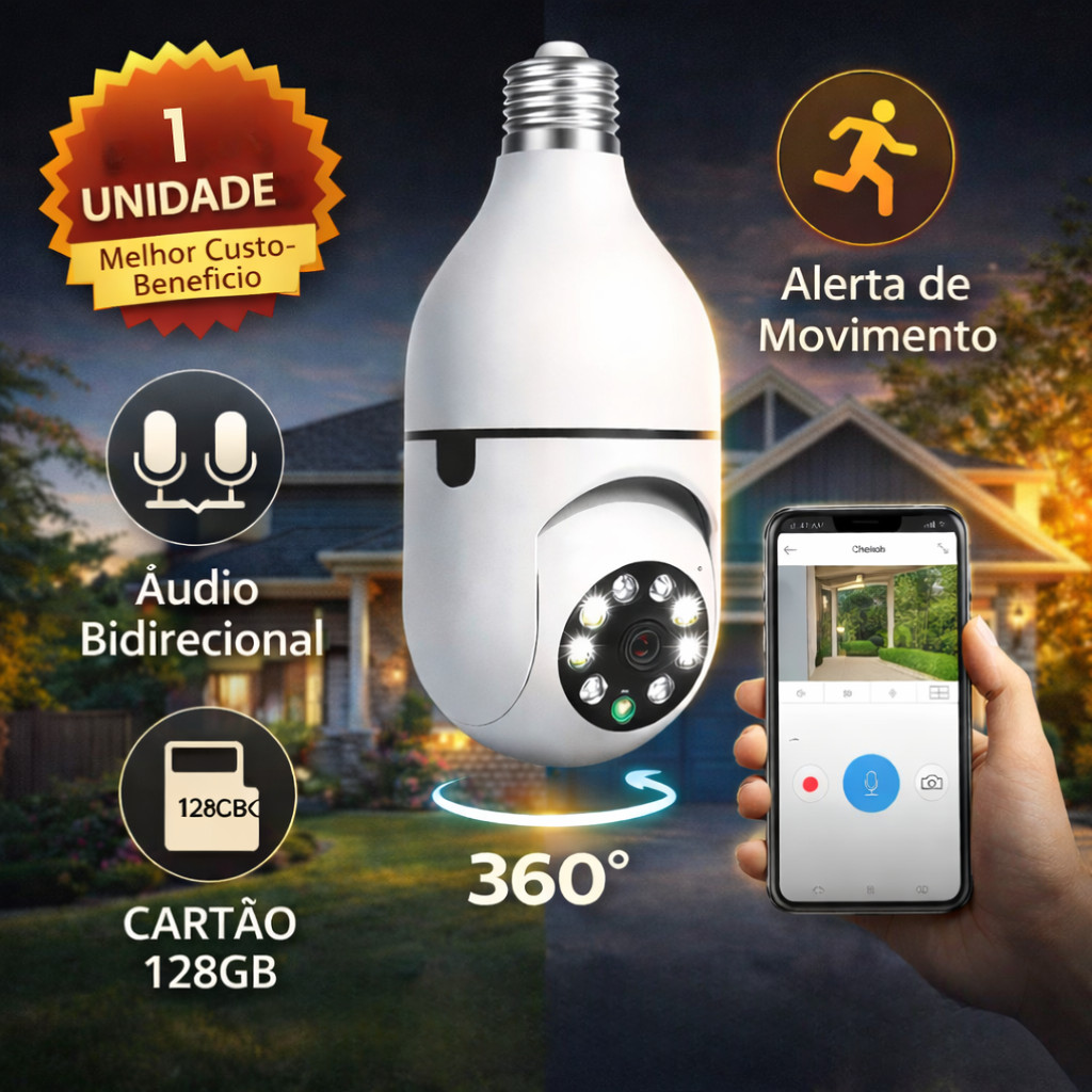 Câmera Segurança Prova D'água Infravermelho Lâmpada Externa 360 Sem Fio Wifi 2.4G G4