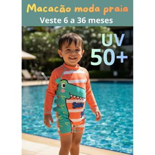 MACACÃO DE NATAÇÃO MODA PRAIA BEBE MENINO PISCINA INFANTIL PROTEÇÃO UV50+ JACARE/PEIXE em Oferta na Shopee