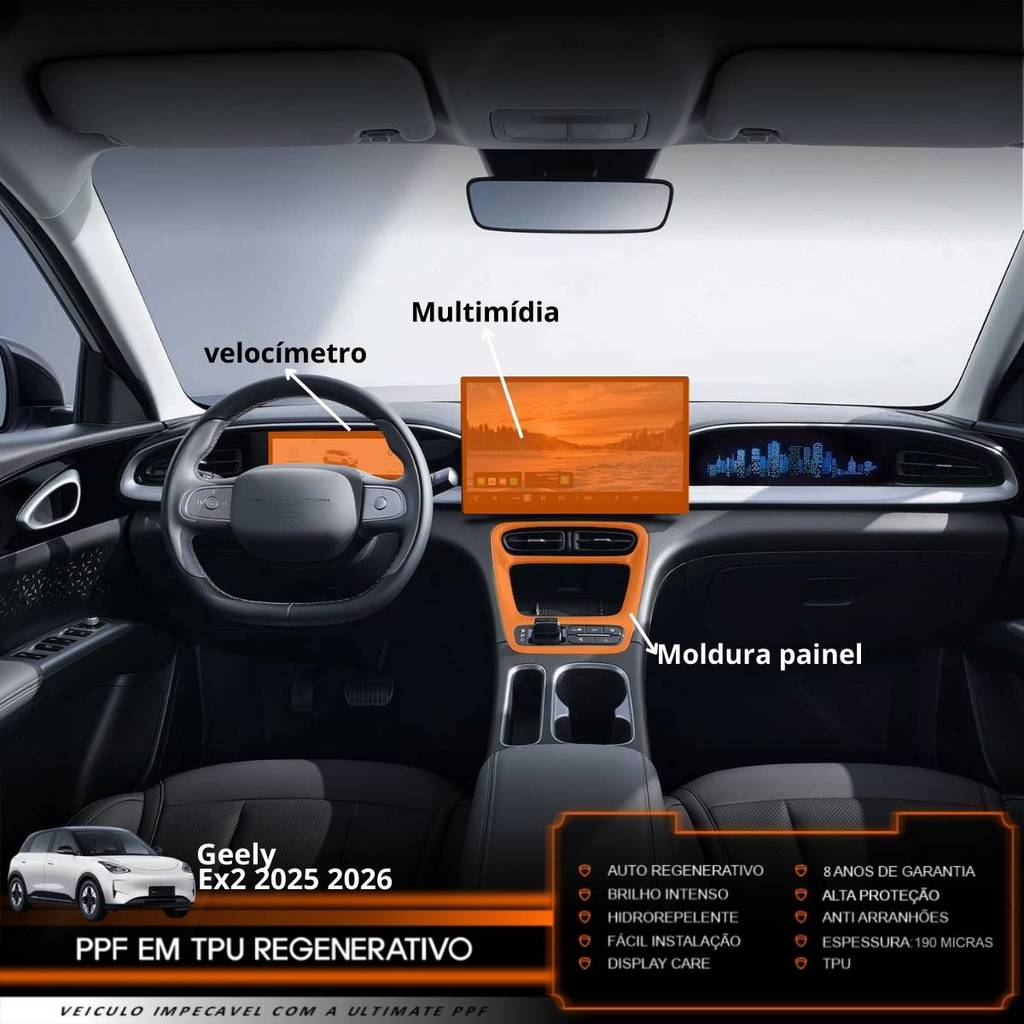 Película PPF Proteção Kit Console Velocímetro Multimídia Geely Ex2 2025 2026 Transparente TPU Anti Risco