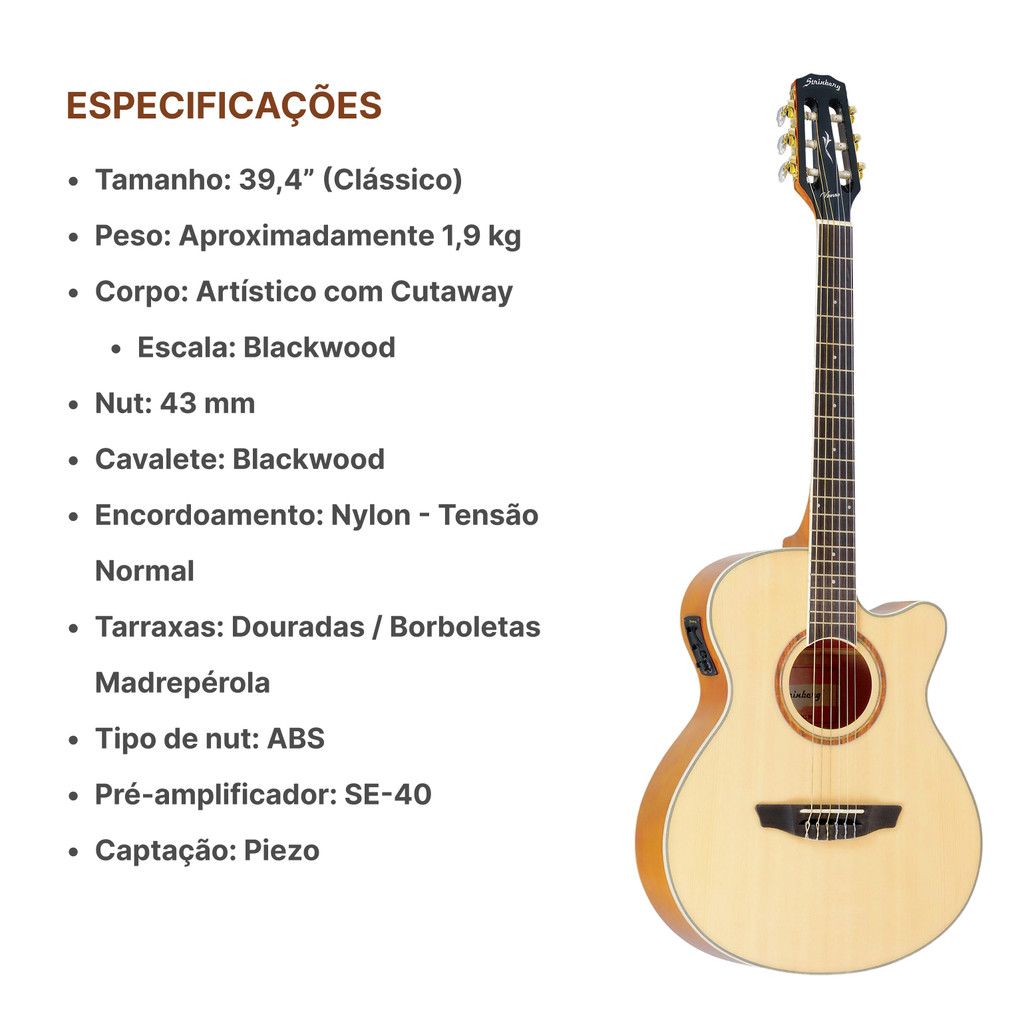 Violão Elétrico Strinberg Ve30c N Nylon Kit Capa Acessorios — imagem 2 de 2