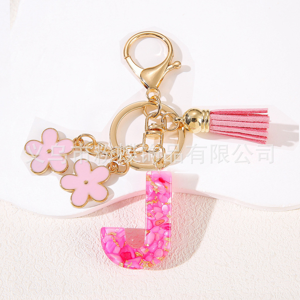 Novo Chaveiro De Borla De Flor Epóxi De Resina Transfronteiriça Com Carta Em Inglês-Acessórios De Charme De Bolsa Femini