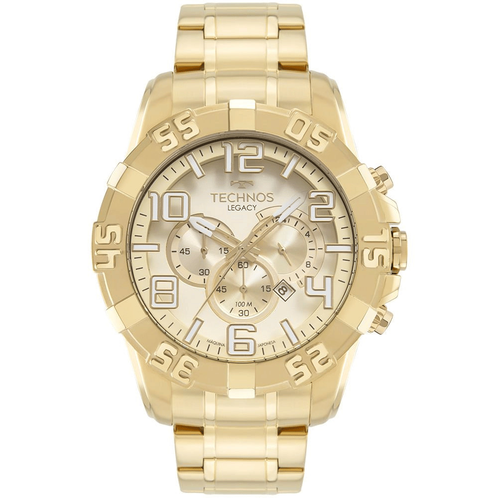 Relógio Technos Masculino Dourado Legacy Cronógrafo Grande 3 Chaves OS20IKS/4X