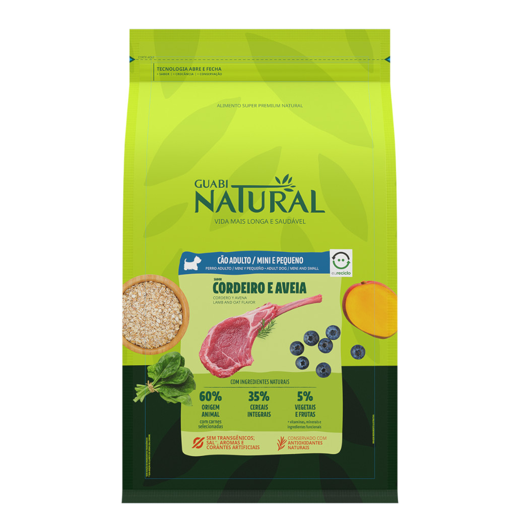 Ração Guabi Natural Cães Adultos Porte Mini e Pequeno 1 kg Sabor Cordeiro e Avei