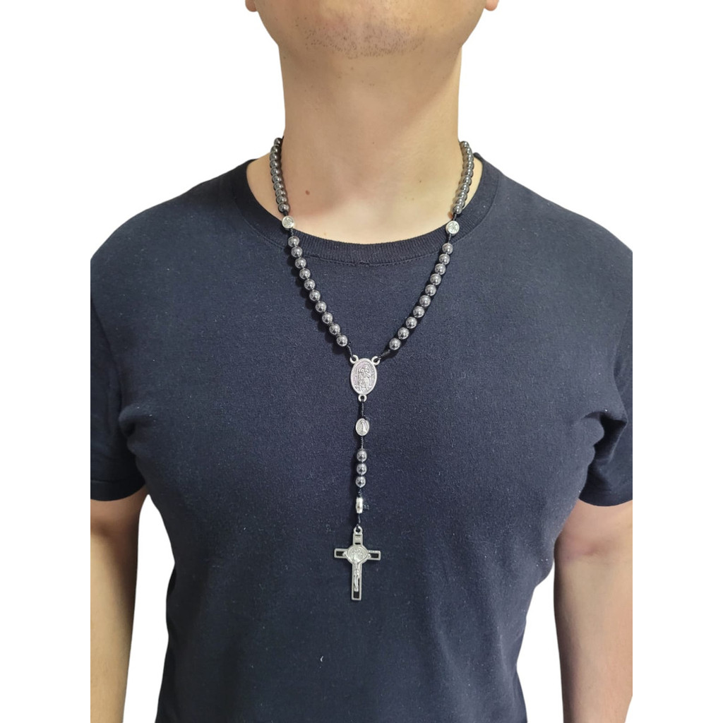 Terço Colar Nossa Senhora Aparecida E Hematita São Cristóvão
