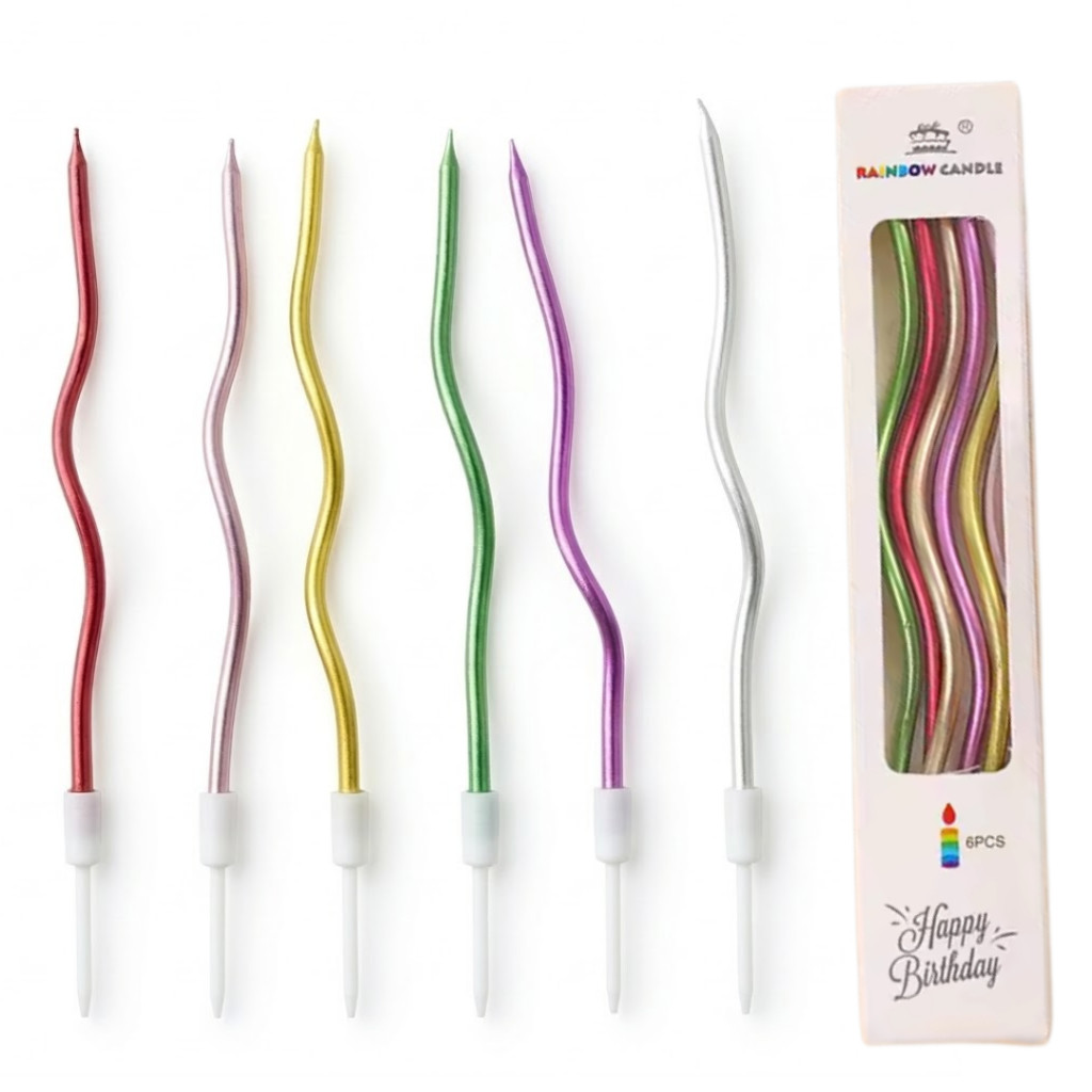 Kit 6/12 ou 30 Velas Espiral Metalizadas Bolo Aniversário Festa Decoração Premium