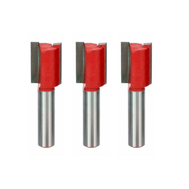 Jogo com 3 Fresa Reta 12mm Haste 6mm Corte Duplo para Madeira Tupia Dentes de Metal Duro 