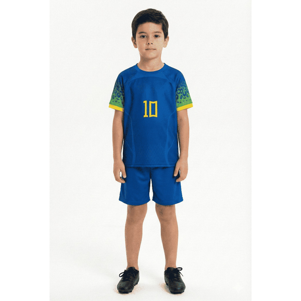 Conjunto Infantil Brasil Seleção Brasileira Copa Do Mundo - Roupa Menino e Menina Futebol