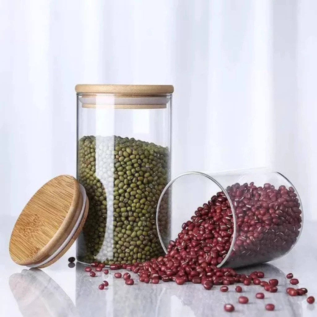 Pote Hermético Vidro Borossilicato Tampa Bambu 800/1200/1500 Organizador Mantimentos Cozinha Vedação