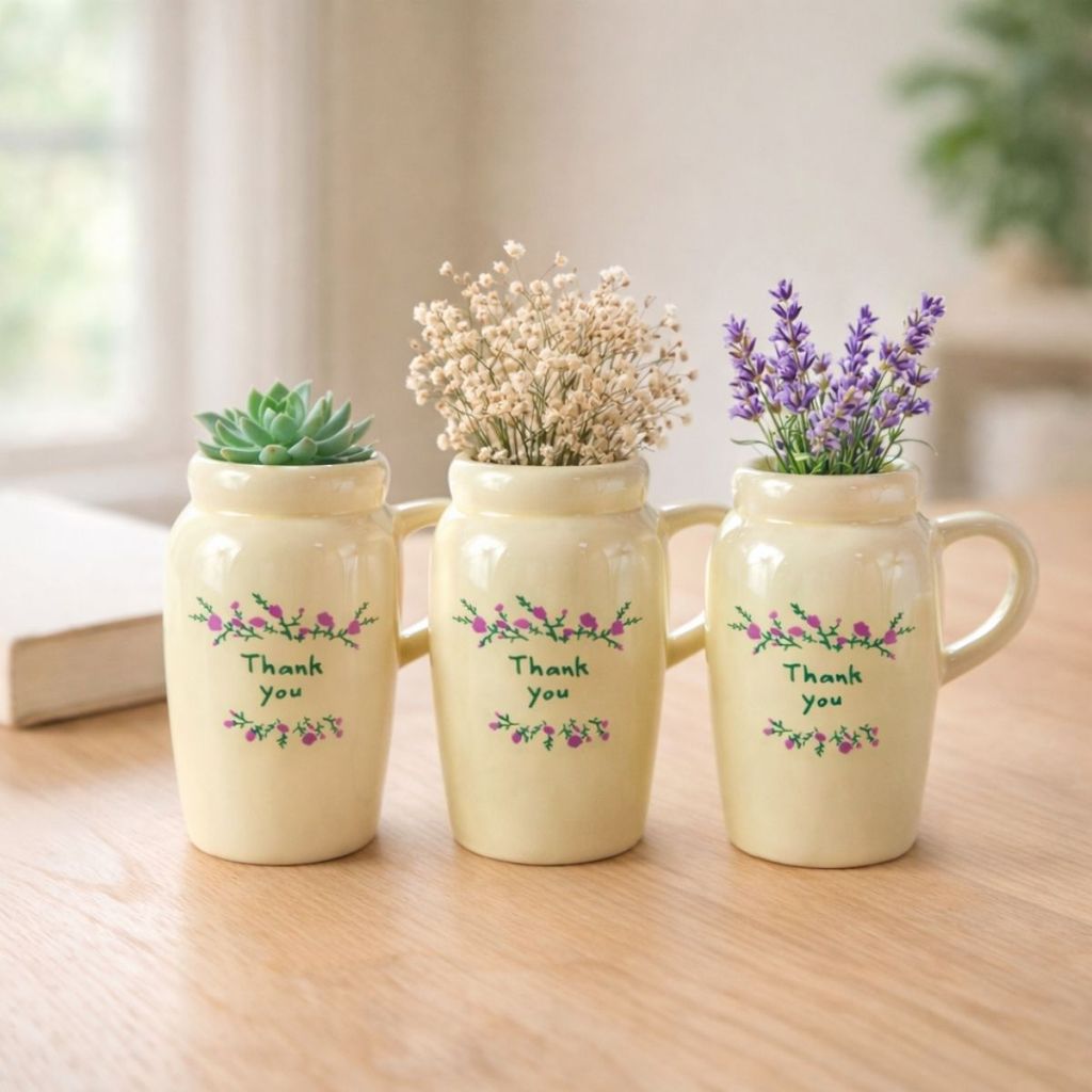 3 Vasos Decorativo Pequeno Cerâmica Com Alça Mini Vasinho Plantinha Decoração Casa Mesa Presente