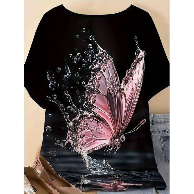 Camiseta Feminina Estampa Paisagem Tropical Com Aves Coloridas Confortável Elegante Estilosa Moda Casual