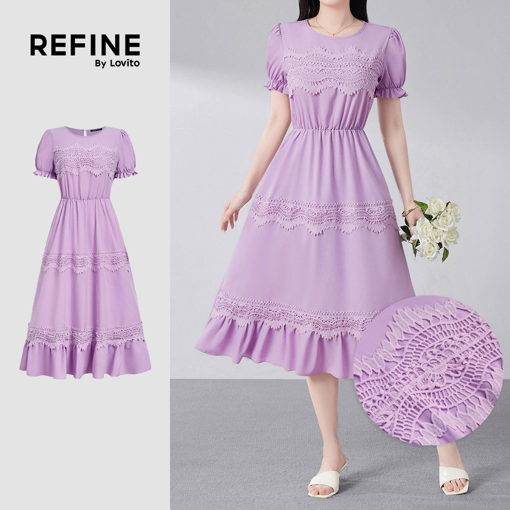 (Lovito Refine)  Vestido Elegante em Babado Na Bainha para Primavera/verão Roxo para Mulheres LR32E079 em Oferta na Shopee
