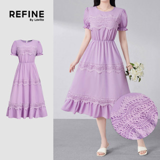 (Lovito Refine)  Vestido Elegante em Babado Na Bainha para Primavera/verão Roxo para Mulheres LR32E079 em Oferta na Shopee
