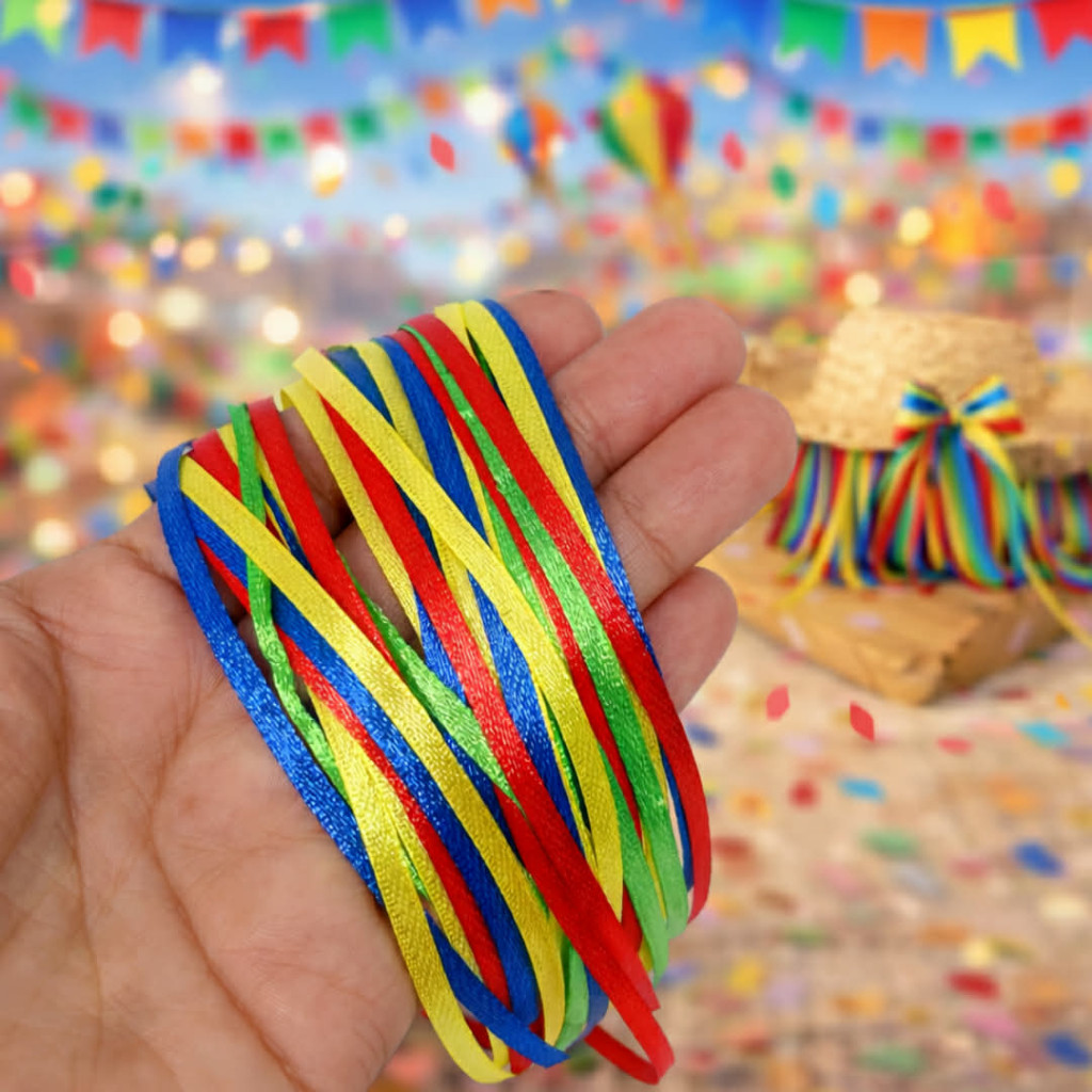 Fitinhas de Cetim Festa Junina 40 Unidades  20cm Coloridas – Laços, Vestido e Chapéu