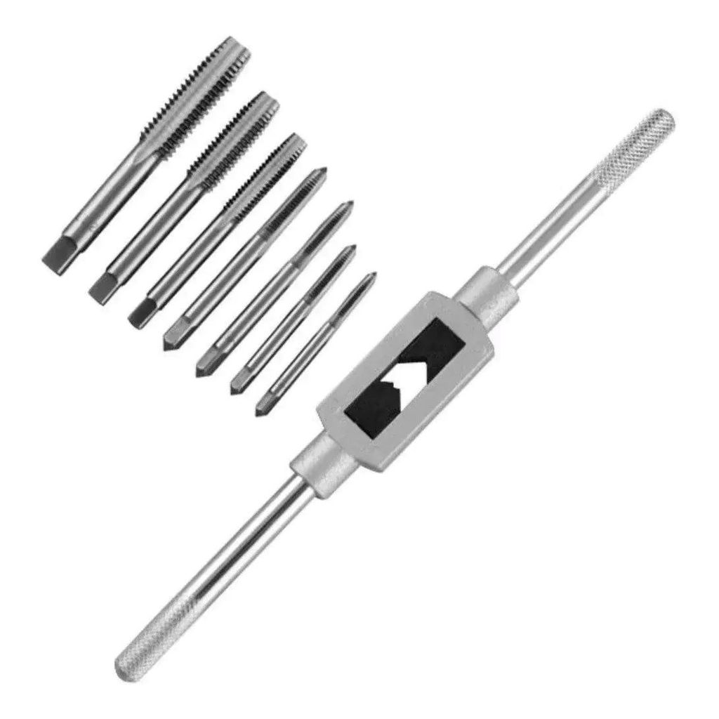 Jogo Kit Macho p/ Abrir Rosca com Vira Macho Cossinete Abre Roscas Internas Manual 8 Peças M3 a M12