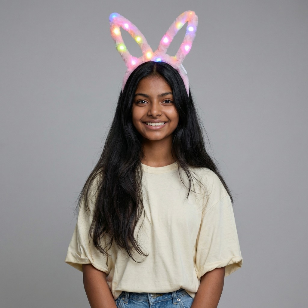 Tiara Coelho Pelúcia Com Led Vazada Páscoa Carnaval