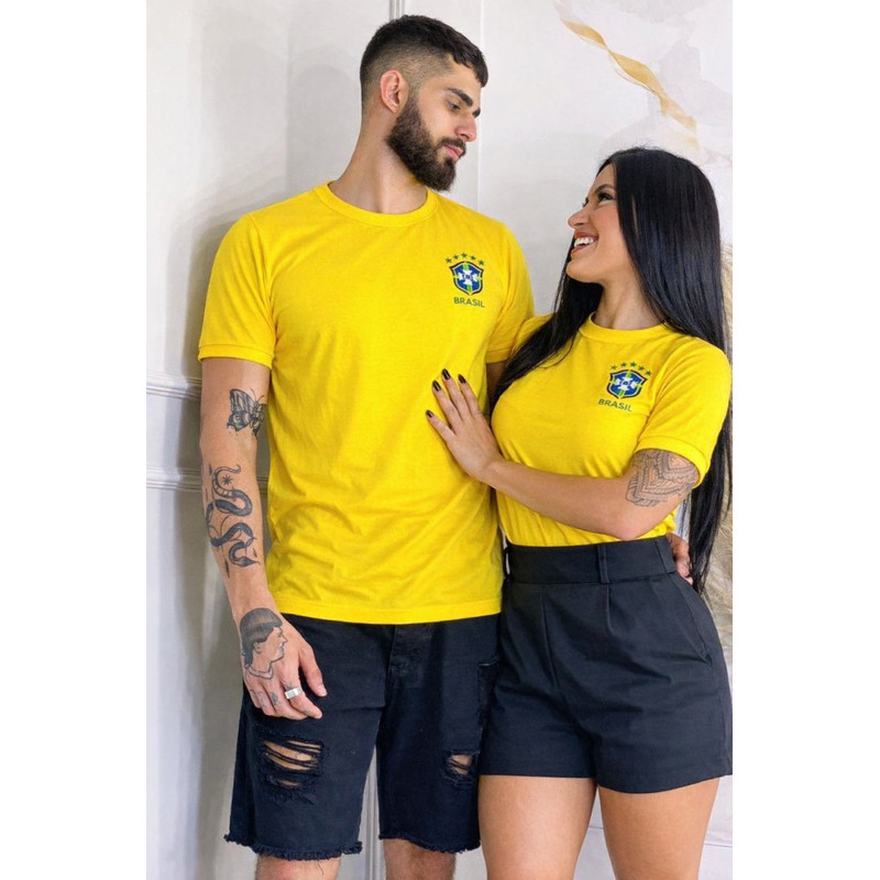 Kit 2 T-Shirt Casal Brasil Modelo Novo Blusa Camisa 100% Algodão