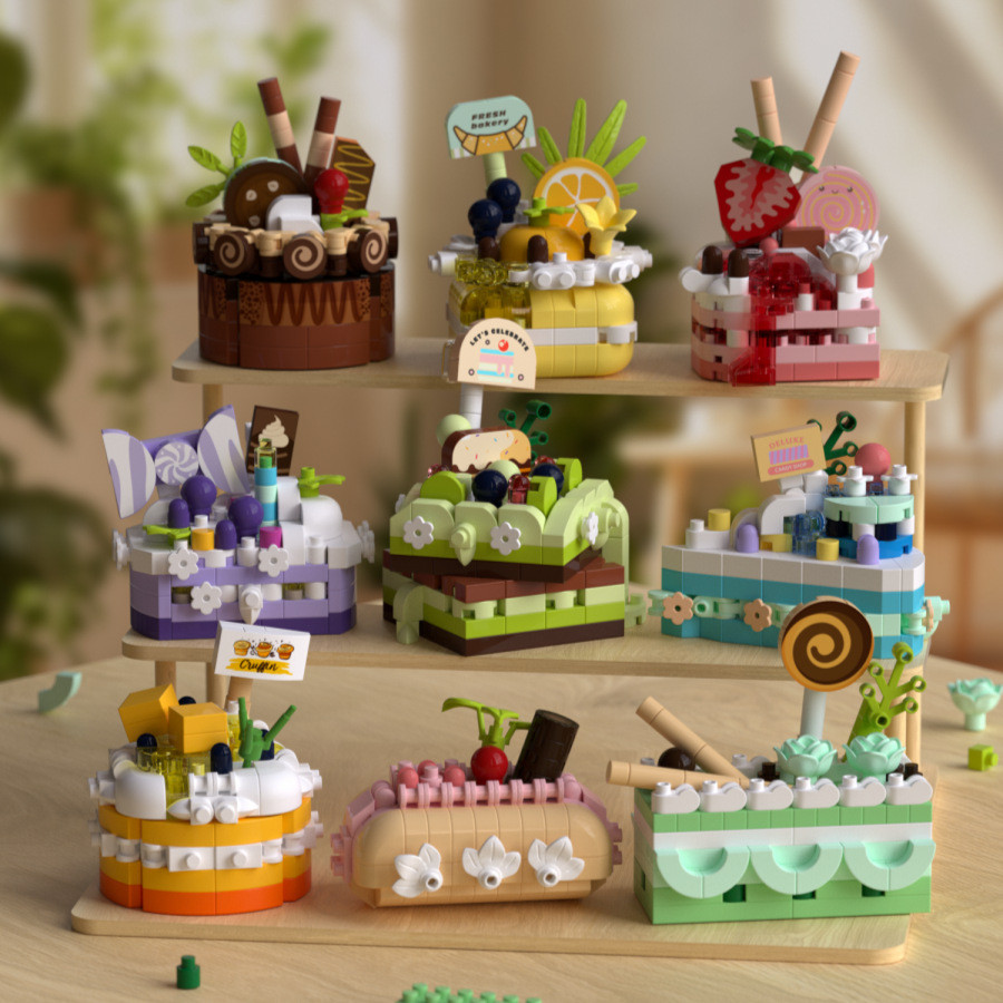 [Novo produto mais vendido] Sobremesa Festa Série Bolo Taro Chocolate Bobo Bloco de Construção Modelo Brinquedo Decoraçã