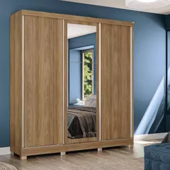 Guarda-Roupa Casal Kappesberg 3 Portas Reversíveis de Correr 3 Espelhos 2 Gavetas Nogueira