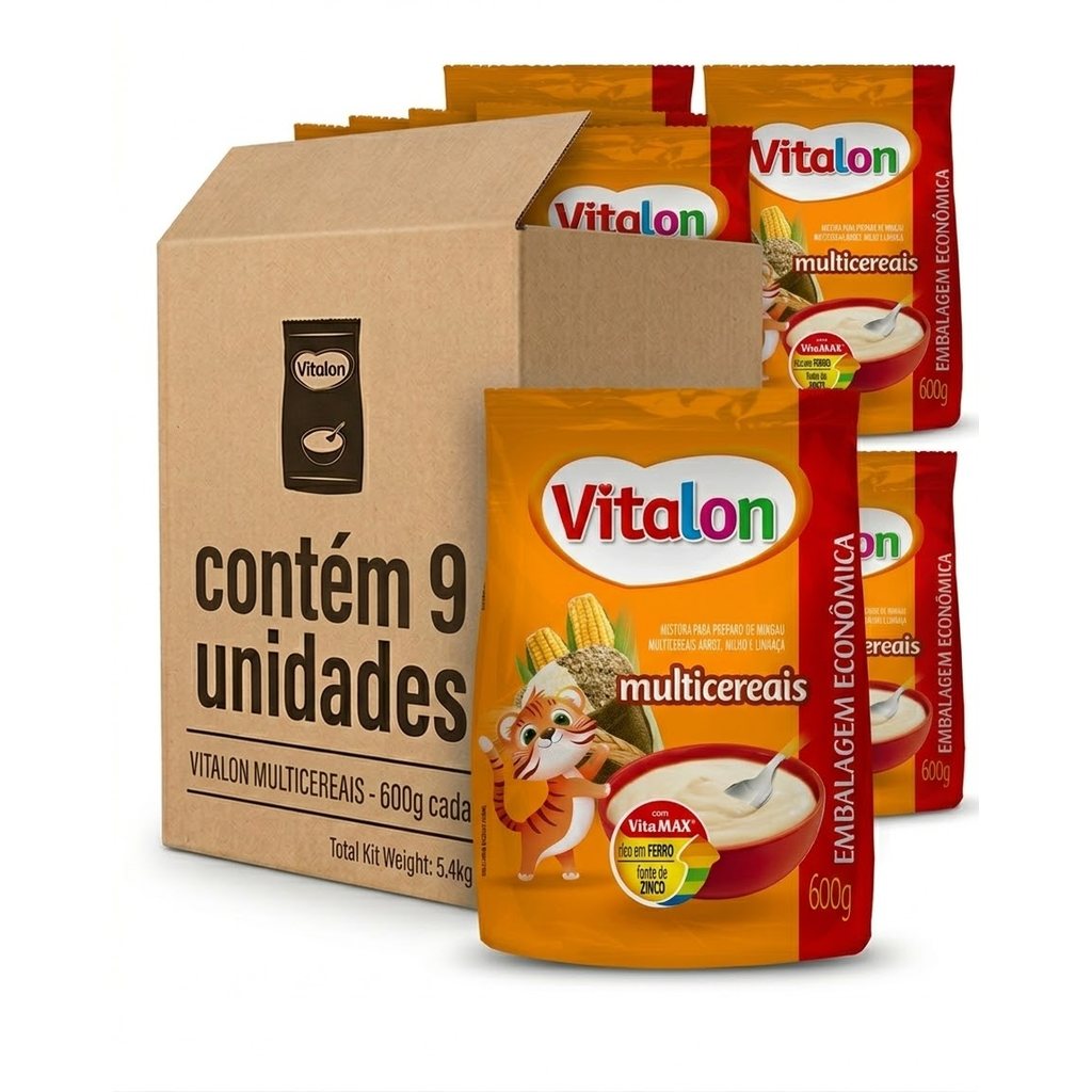 Kit 9 Unidades Mingau Multicereais Vitalon - 600g (Caixa Fechada)