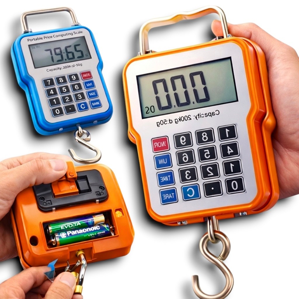 Balança De Mão Digital 200kg Com Calculadora Integrada Para Pesagem De Malas Cargas E Encomendas Visor LCD Luz