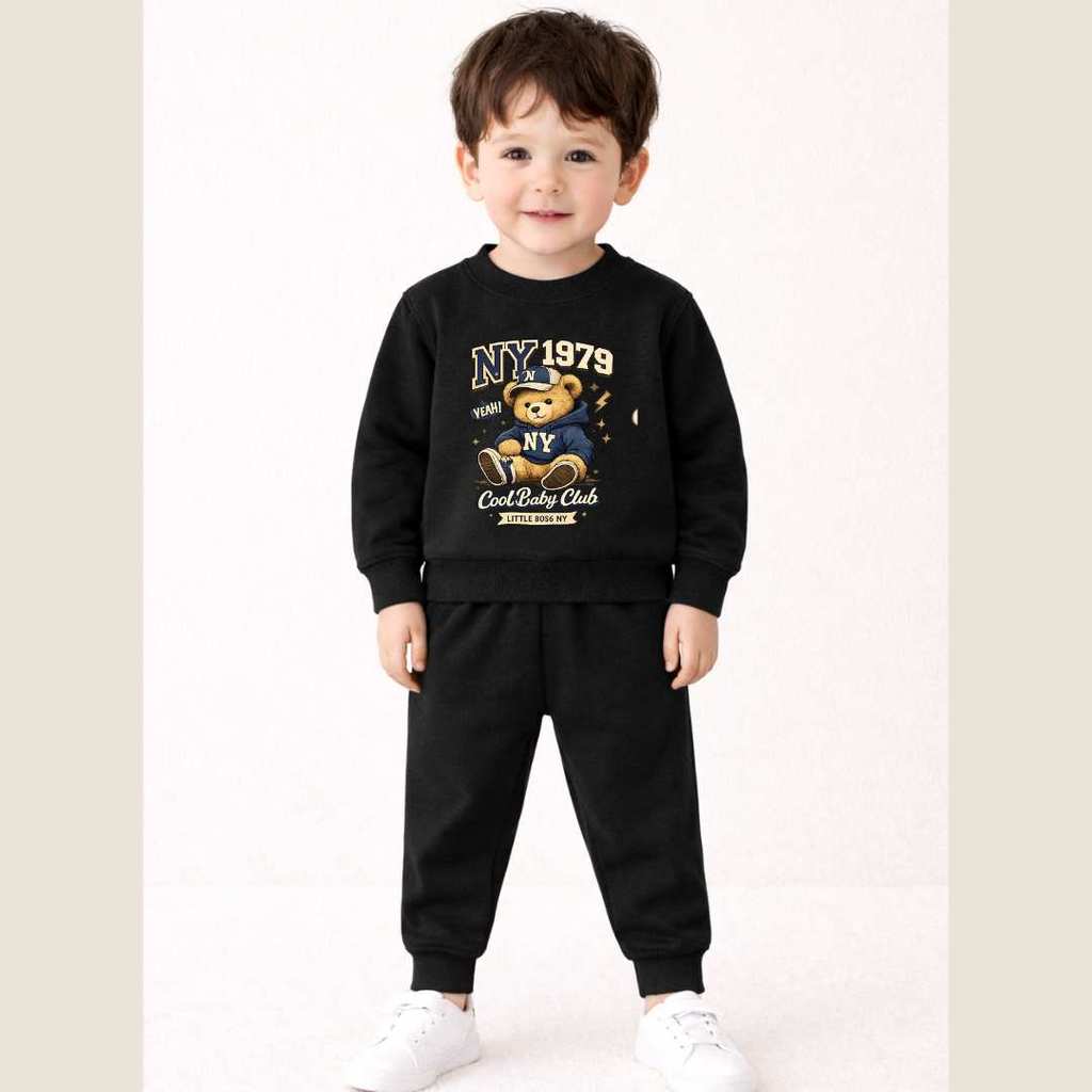 Conjunto Blusa Calça Conjunto Moletom Infantil Inverno Quentinho Urso New York Confortável