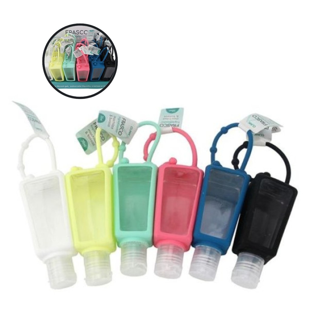 Kit 6 Frascos 30ml Silicone Porta Álcool Gel Viagem