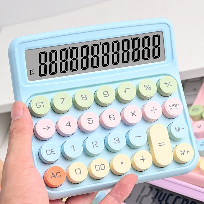 Calculadora Grande 12 Dígitos Estilo Vintage Morandi – Teclas Mecânicas Coloridas + Display Amplo | Alta Precisão 100% p