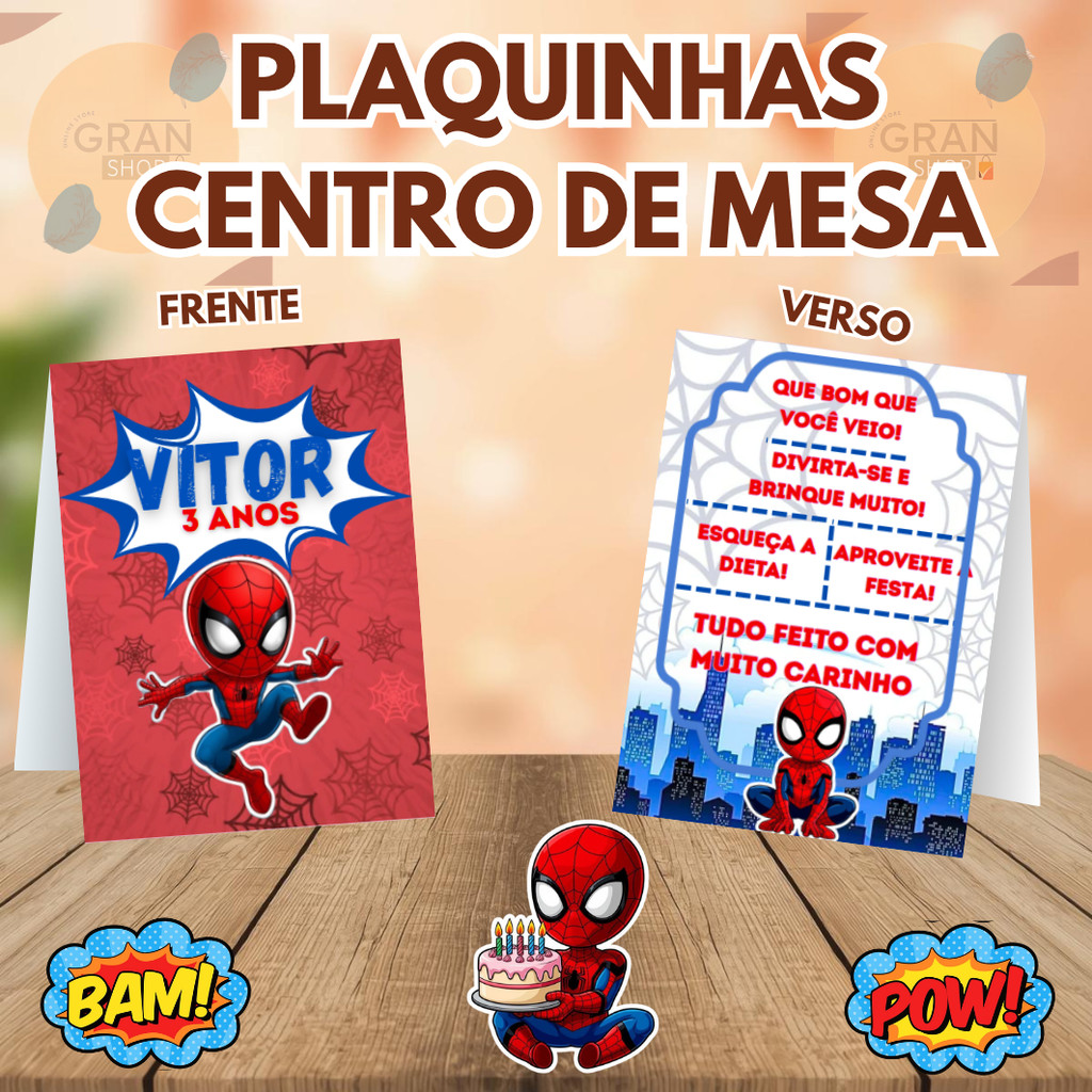 Plaquinha de Agradecimento Homem Aranha Baby Centro de Mesa Para Cha Revelaçao,Casamento e Aniversario Infantil