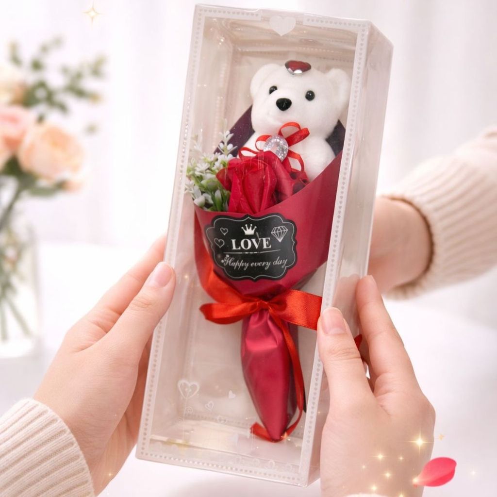 Buquê de Flores Rosa Com Ursinho Mimo Dia das Mães Flor em Sabonete Perfume