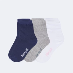 Kit Meia Soquete Infantil Cinza Azul Marinho e Branca Pampili