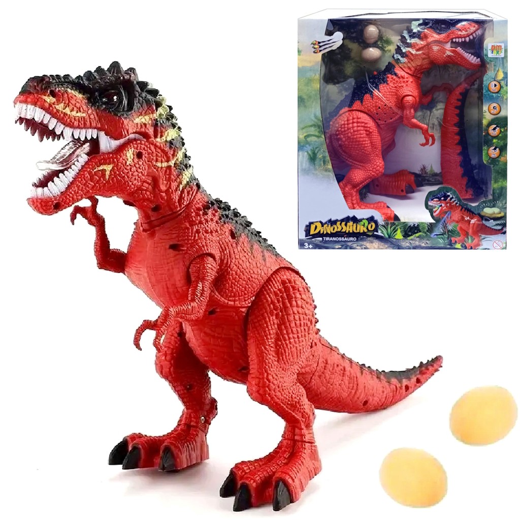 Dinossauro Tiranossauro Rex Grande Anda Com Som Luz E Ovos Vermelho