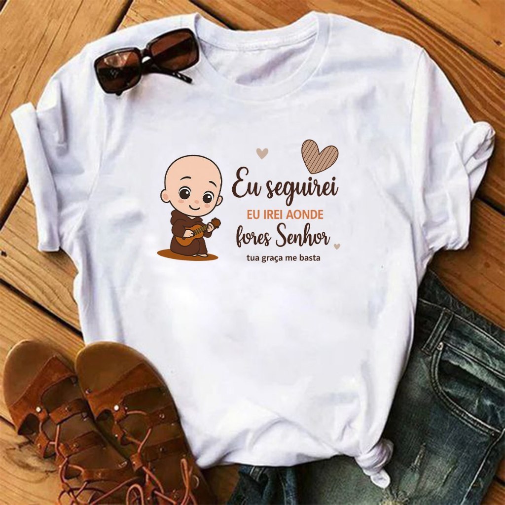 Camiseta Unissex Católica Religiosa  Frase Frei Gilson, Carlo Acutis,Santa Terezinha e Nossa Senhora