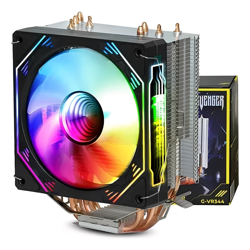 Cooler para Processador Cooler Fan CPU LED RGB Ventoinha 120mm 4 Heatpipes Multi Intel AMD  Revenger