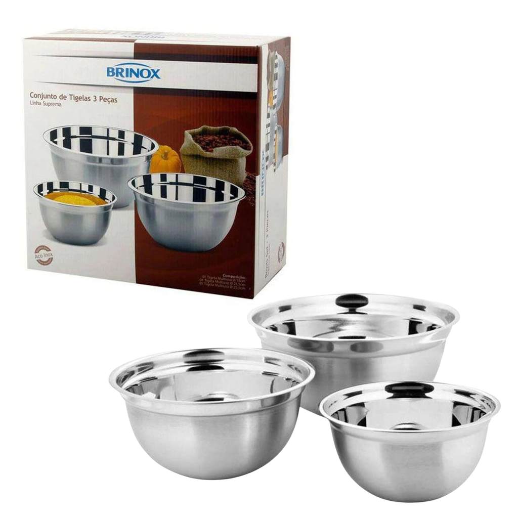 Conjunto de Tigelas 3 Peças Suprema em Aço Inox Durável Brinox - 2107/100