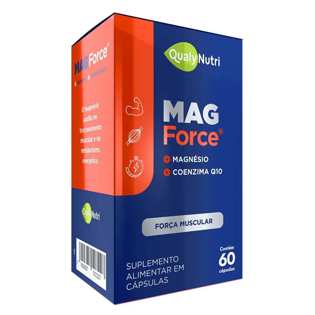 Mag Force QualyNutri 600mg 60 Caps Magnésio Puro Câimbras Músculos e Sono Original