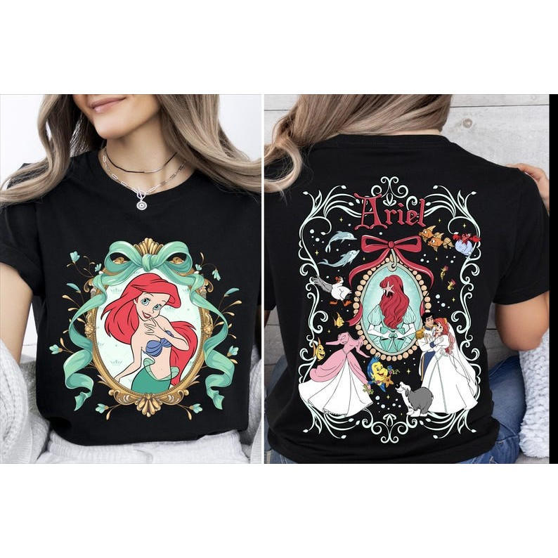 [Camiseta Premium Algodão Puro]LA Camiseta Fofo A Pequena Sereia Ariel Branco Camisa Algodão Premium Streetwear Envio Im