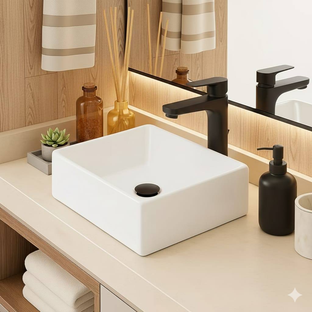 *LANÇAMENTO* Pia Para Banheiro Cuba Sobrepor Retangular Mármore Sintético Apoio Lavabo Branca TULIPA