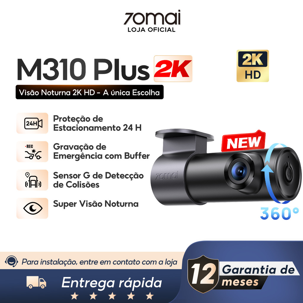 Câmera Veicular 70mai M310 Plus 2k 1440P Wdr F1.55 App Wi-Fi 360°  24h Super Visão Noturna Sensor G