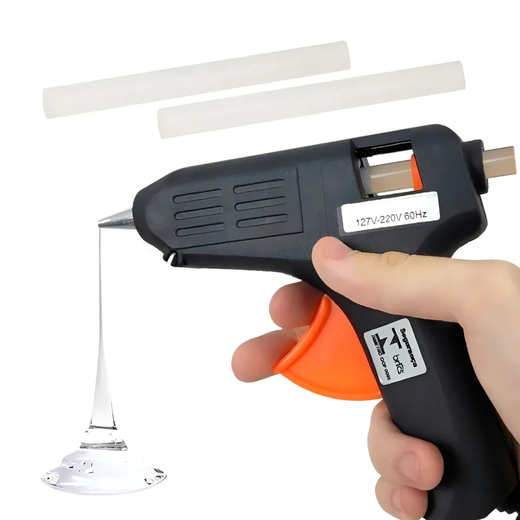 Pistola Cola Quente 40w Bivolt Automático + 2 Bastões Grossos Artesanato Projetos