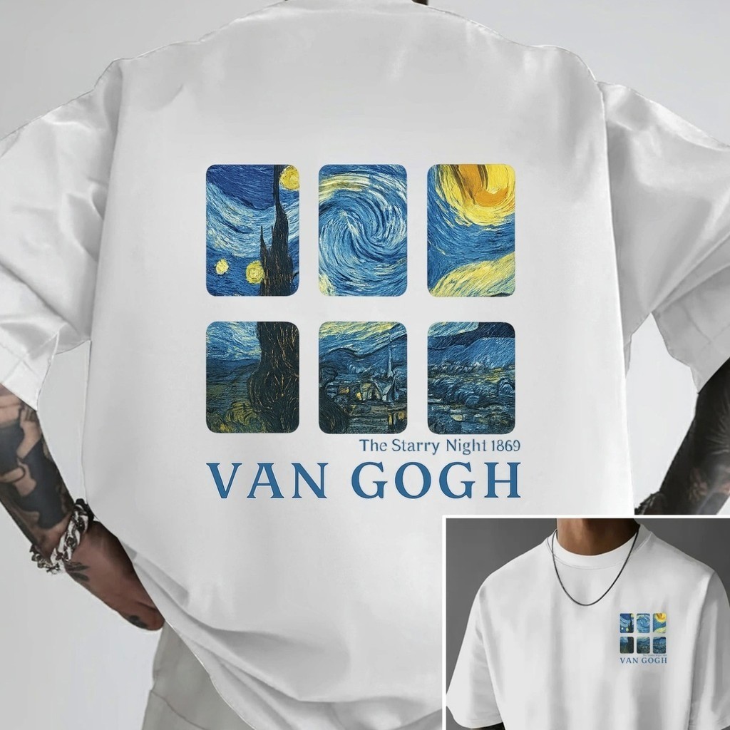 Camiseta Masculina Estampa "A Noite na Colônia" de Van Gogh - Inspirada no Quadro do Vincent van