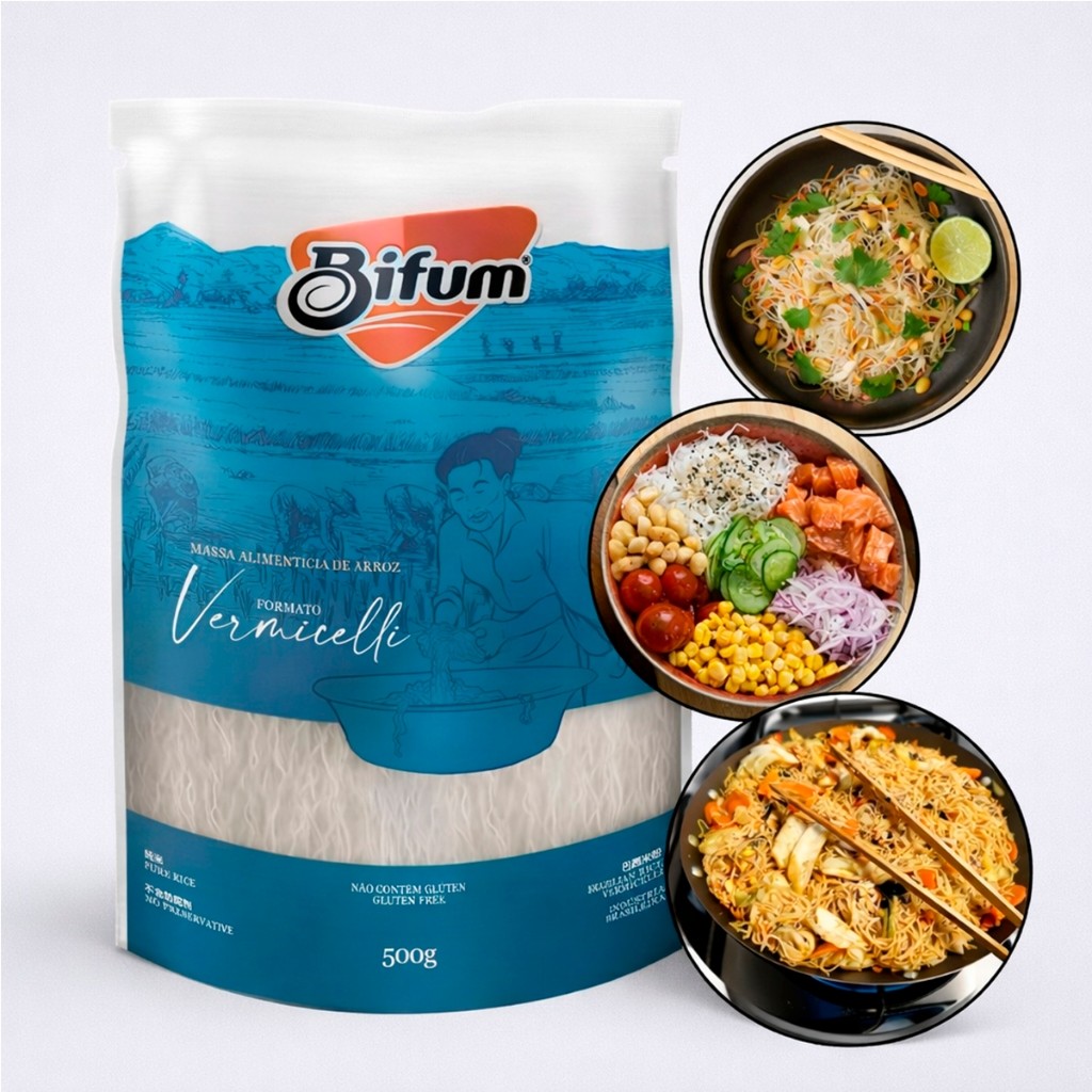 Macarrão de Arroz Bifum Massa Sem Glúten de 500g Sem Conservantes Macarrão Fit em Oferta na Shopee