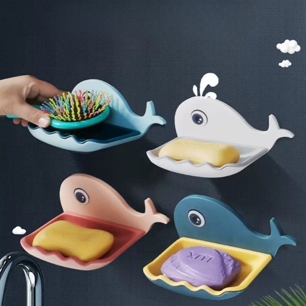 Kit4 Saboneteira De Parede Com Camada Dupla Em Formato De Baleia Para Banheiro Suporte Adesivo Escorra em Oferta na Shopee
