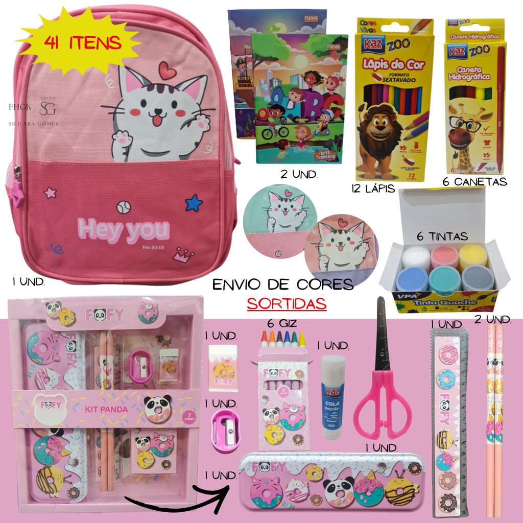 Kit Escolar com ou sem Mochila Completo 41 itens Menino e Menina Serie Primaria em Oferta na Shopee