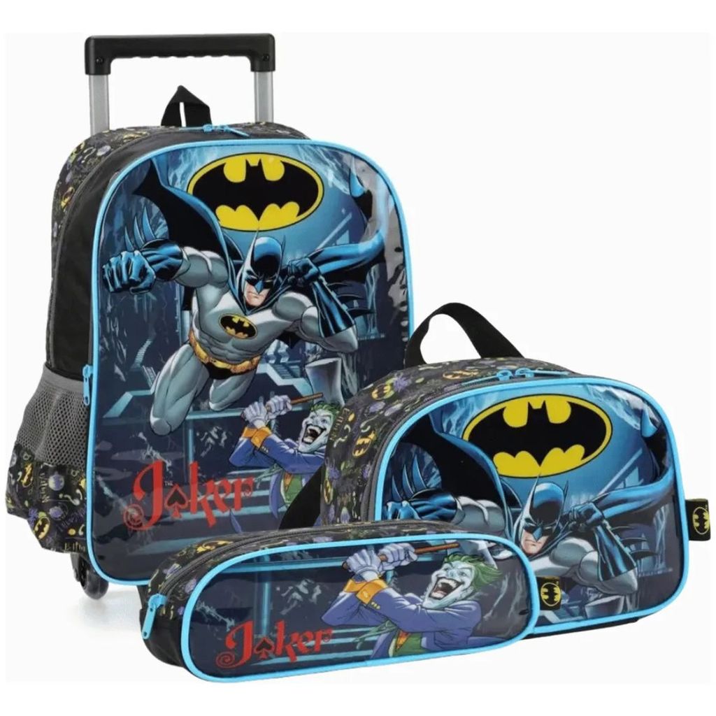 Kit Mochila Rodinhas Lancheira Estojo Batman Coringa Escolar Luxcel